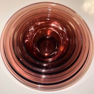 4 Pc Set Of Vintage Pyrex Glass Cranberry Amethyst Nesting Mixing Bowls